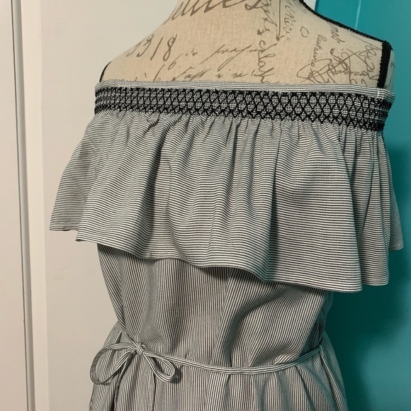 Loft OUTLET Micro Striped Off the Shoulder Dress - Picture 6 of 8